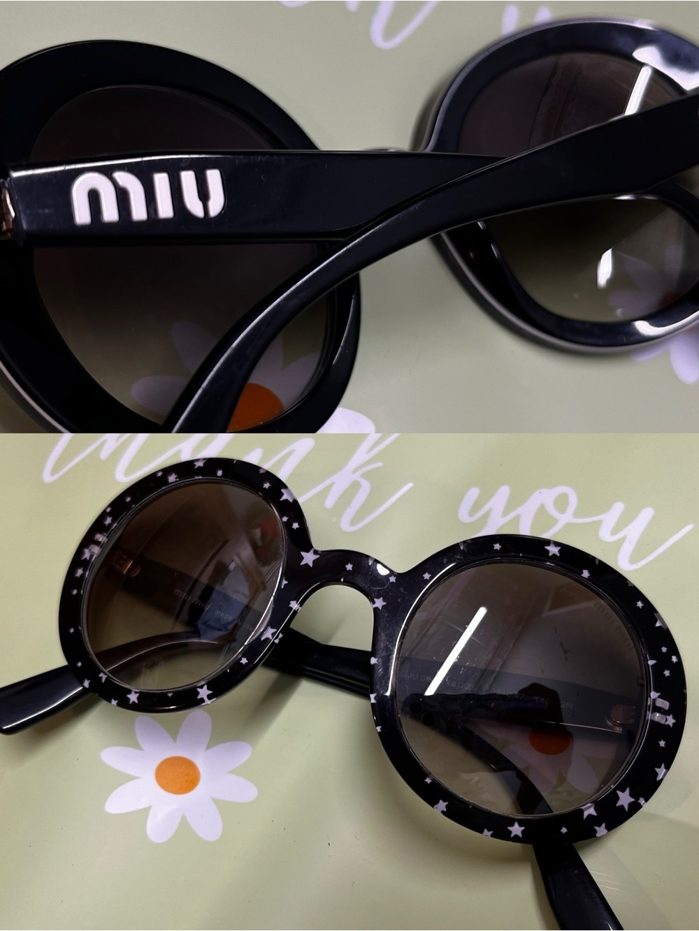 Authentic Miu Miu MU06US 1380A7 Star Round Sunglasses 48-25-140 Italy